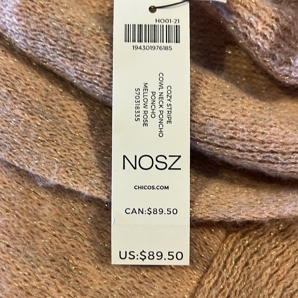 NWT  Chico's Cozy Cowlneck Poncho Mellow Rose with metallic Shimmer and … - Picture 9 of 9